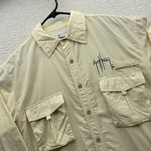 Guy Harvey AFTCO Shirt Mens Medium M Yellow Vented Roll Tab Fishing Marlin Logo